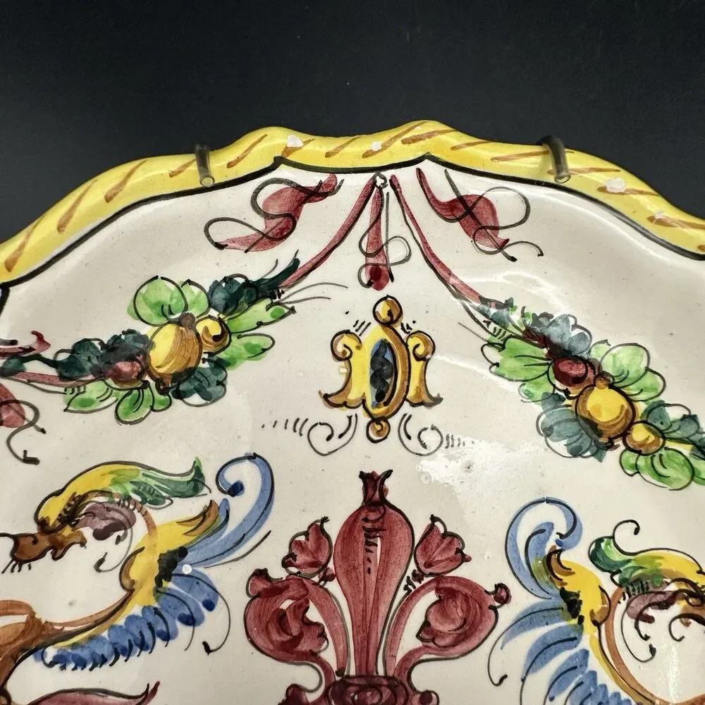 Vintage Fratelli Fanciullacci Italy Majolica Dragon Plates Set 2 Ready to Hang